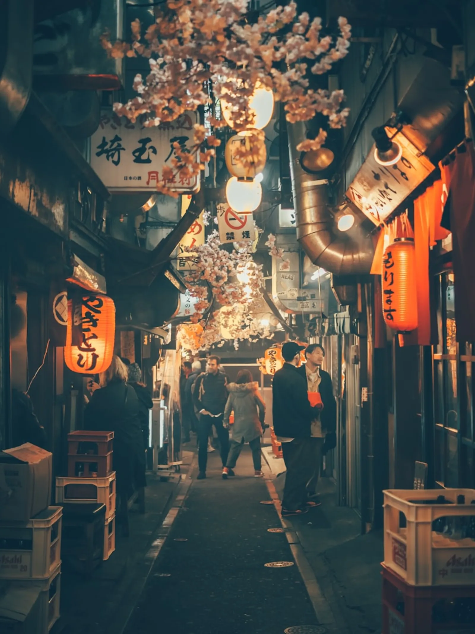赤提灯が灯る夜の店の外観